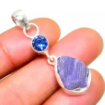Ювелирный кулон с грубым синим топазом иолитом 925 пробы, посеребренный, 1,51 дюйма 1.51 фиолетовый
