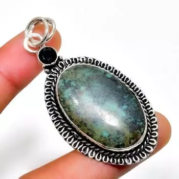 Ювелирный кулон с хризоколлой и черной шпинелью 925 пробы с серебряным покрытием 2,46 дюйма 2.46 синий