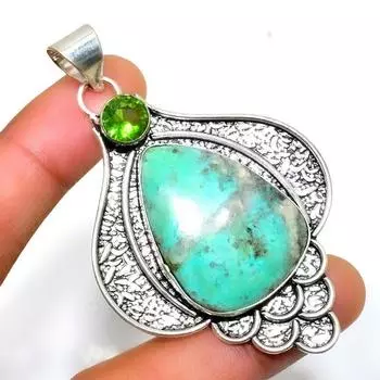 Ювелирный кулон с хризоколлой и перидотом 925 пробы, посеребренный, 2,65 дюйма 2.65 синий