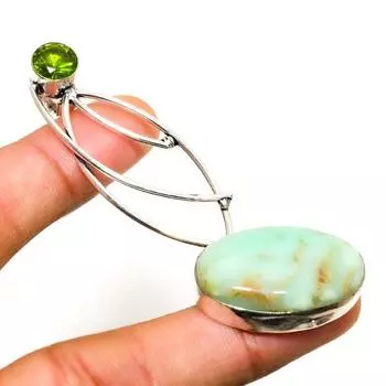 Ювелирный кулон с хризопразом и перидотом 925 пробы, посеребренный, 2,84 дюйма 2.84 зелёный