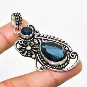 Ювелирный кулон с иолитом, кварцем и голубым топазом 925 пробы, посеребренный, 2,46 дюйма 2.46 синий