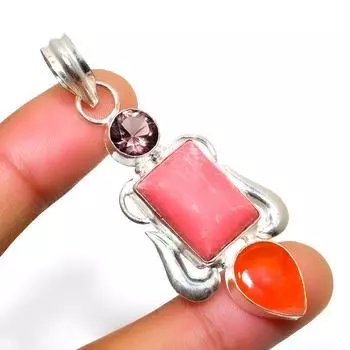Ювелирный кулон с итальянским красным кораллом и аметистом 925 пробы, посеребренный, 2,34 дюйма 2.34 красный