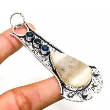 Ювелирный кулон с кальцитовым агатом и голубым топазом 925 пробы, посеребренный, 3,03 дюйма 3.03 жёлтый