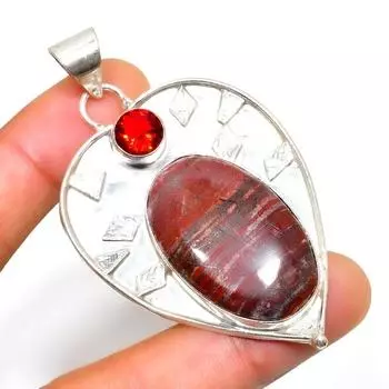 Ювелирный кулон с красным змеиным гранатом 925 пробы, посеребренный, 2,46 дюйма 2.46 красный