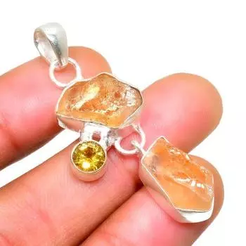 Ювелирный кулон с кристаллом цитрина и цитрином, посеребренный 925 пробы, 1,70 дюйма 1.70 жёлтый