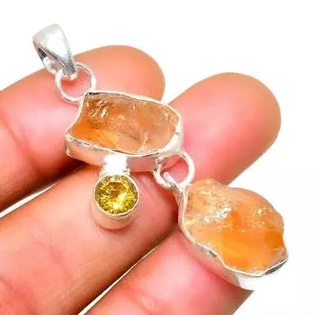 Ювелирный кулон с кристаллом цитрина и цитрином, посеребренный 925 пробы, 1,70 дюйма 1.70 жёлтый