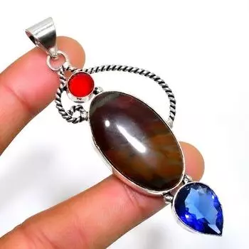 Ювелирный кулон с кроваво-голубым топазом 925 пробы, посеребренный, 2,84 дюйма 2.84 зелёный