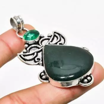 Ювелирный кулон с кровавым камнем и диопсидом 925 пробы, посеребренный, 2,46 дюйма 2.46 зелёный