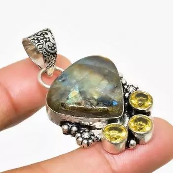 Ювелирный кулон с лабрадоритом и цитрином, посеребренный 925 пробы, 1,70 дюйма 1.70 чёрный