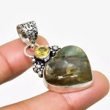 Ювелирный кулон с лабрадоритом и цитрином, посеребренный 925 пробы, 1,70 дюйма 1.70 чёрный