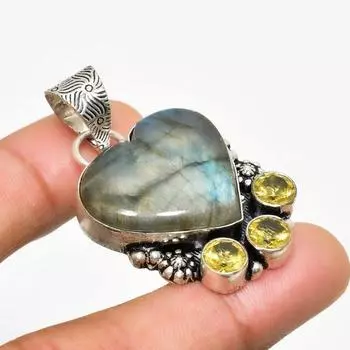 Ювелирный кулон с лабрадоритом и цитрином, посеребренный 925 пробы, 1,70 дюйма 1.70 чёрный