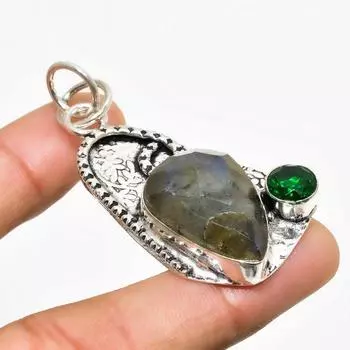 Ювелирный кулон с лабрадором и диопсидом 925 пробы, посеребренный, 2,08 дюйма 2.08 чёрный