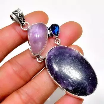 Ювелирный кулон с лепидолитом и аметистом 925 пробы, посеребренный, 3,03 дюйма 3.03 фиолетовый