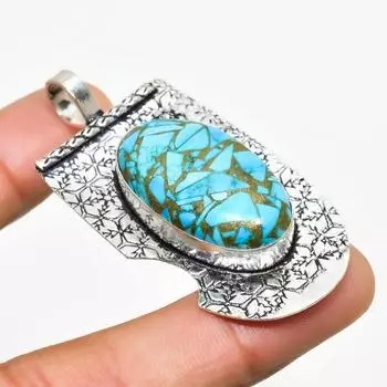 Ювелирный кулон с медно-голубым бирюзовым камнем 925 пробы, посеребренный, 2,08 дюйма 2.08 синий