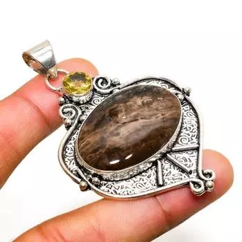 Ювелирный кулон с медовым дендритом и цитрином, посеребренный 925 пробы, 2,46 дюйма 2.46 мёд