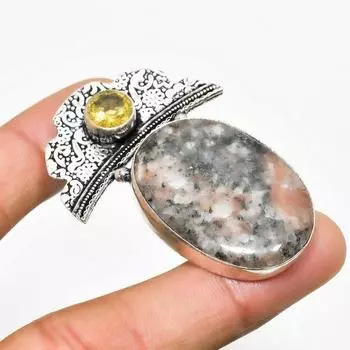 Ювелирный кулон с медовым дендритом и цитрином, посеребренный 925 пробы, 2,00 дюйма 2.00 мёд