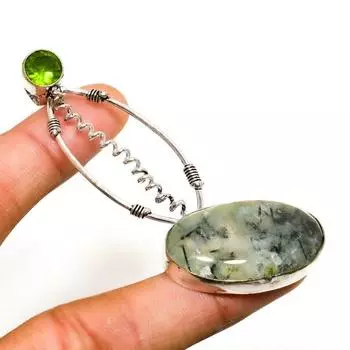 Ювелирный кулон с мох-пренитом и перидотом 925 пробы, посеребренный, 2,84 дюйма 2.84 коричневый