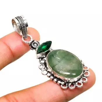 Ювелирный кулон с нефритом и диопсидом 925 пробы, посеребренный, 2,27 дюйма 2.27 зелёный