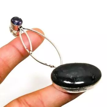 Ювелирный кулон с нууммитом и аметистом, посеребренный 925 пробы, 2,84 дюйма 2.84 чёрный