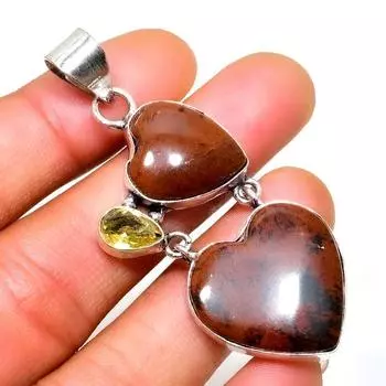 Ювелирный кулон с обсидианом и цитрином из красного дерева, посеребренный 925 пробы, 2,27 дюйма 2.27 коричневый