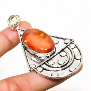 Ювелирный кулон с оранжевым тройным опалом 925 пробы, посеребренный, 2,72 дюйма 2.72 оранжевый