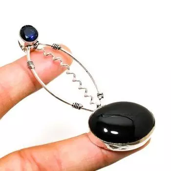 Ювелирный кулон с покрытием из черного оникса и синего топаза 925 пробы, 2,84 дюйма 2.84 чёрный