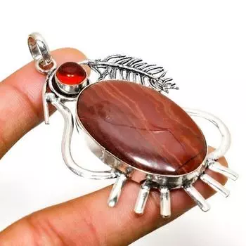 Ювелирный кулон с покрытием из красной змеиной кожи и драгоценного камня 925 пробы, 2,84 дюйма 2.84 красный