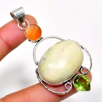 Ювелирный кулон с покрытием из серебра 925 пробы, перидот, швейцарский зеленый опал, 2,65 дюйма 2.65 зелёный