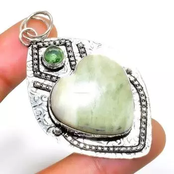 Ювелирный кулон с покрытием из серебра 925 пробы и драгоценным камнем Перидот из швейцарского зеленого опала диаметром 2,46 дюйма 2.46 зелёный