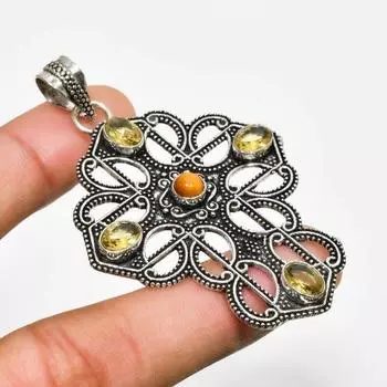 Ювелирный кулон с покрытием из серебра 925 пробы и тигровым глазом, цитрин, 2,46 дюйма 2.46 жёлтый