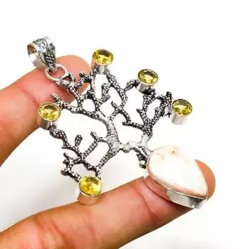 Ювелирный кулон с покрытием из серебра 925 пробы и сколецита, цитрина, 2,84 дюйма 2.84 белый