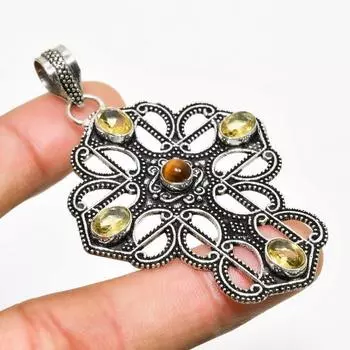 Ювелирный кулон с покрытием из серебра 925 пробы и тигровым глазом, цитрин, 2,46 дюйма 2.46 жёлтый