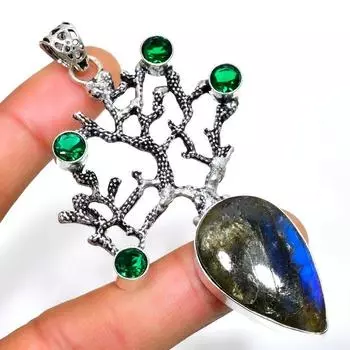 Ювелирный кулон с покрытием из серебра 925 пробы и лабрадорита, диопсида, 3,21 дюйма 3.21 чёрный