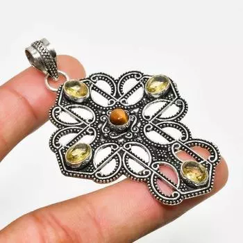 Ювелирный кулон с покрытием из серебра 925 пробы и тигровым глазом, цитрин, 2,46 дюйма 2.46 жёлтый