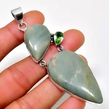 Ювелирный кулон с полосатым зеленым опалом перидот 925 пробы, посеребренный, 3,21 дюйма 3.21 зелёный