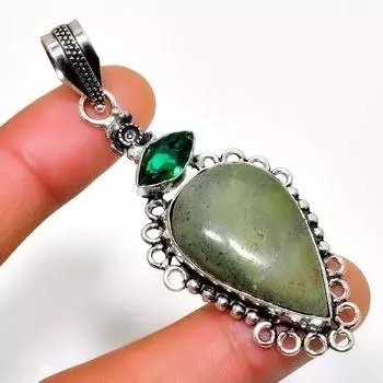Ювелирный кулон с полосками из зеленого опала, диопсида, посеребренный 925 пробы, 2,65 дюйма 2.65 зелёный
