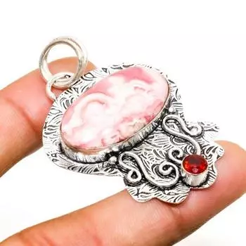 Ювелирный кулон с родохрозитом и гранатом 925 пробы, посеребренный, 2,00 дюйма 2.00 розовый