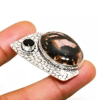 Ювелирный кулон с родонитом и черной шпинелью 925 пробы, посеребренный, 1,32 дюйма 1.32 розовый