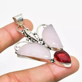 Ювелирный кулон с розовым халцедоном и гранатом 925 пробы, посеребренный, 2,27 дюйма 2.27 розовый