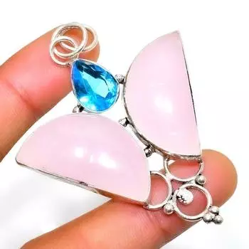 Ювелирный кулон с розовым халцедоном и синим топазом, посеребренный 925 пробы, 2,46 дюйма 2.46 розовый