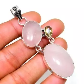 Ювелирный кулон с розовым кварцем и цитрином, посеребренный 925 пробы, 2,65 дюйма 2.65 розовый