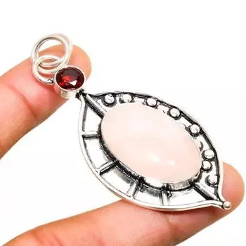 Ювелирный кулон с розовым кварцем и гранатом 925 пробы, посеребренный, 2,65 дюйма 2.65 розовый