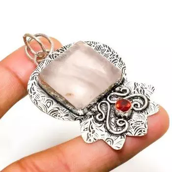 Ювелирный кулон с розовым кварцем и гранатом 925 пробы, посеребренный, 2,27 дюйма 2.27 розовый