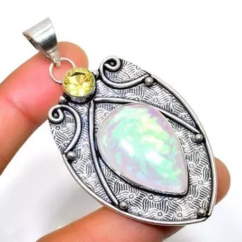 Ювелирный кулон с розовым тройным опалом и цитрином, посеребренный 925 пробы, 2,65 дюйма 2.65 розовый