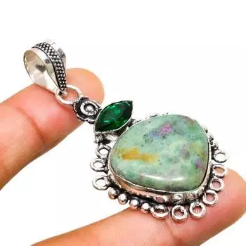 Ювелирный кулон с рубином, фукситом и диопсидом 925 пробы, посеребренный, 2,08 дюйма 2.08 красный