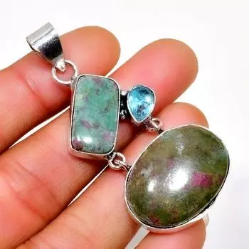 Ювелирный кулон с рубиновым фукситовым синим топазом 925 пробы, посеребренный, 2,08 дюйма 2.08 красный