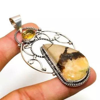 Ювелирный кулон с септерианским камнем и цитрином, посеребренный 925 пробы, 2,65 дюйма 2.65 жёлтый