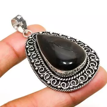 Ювелирный кулон с серебряным блеском и обсидианом 925 пробы, посеребренный, 2,27 дюйма 2.27 серебряный