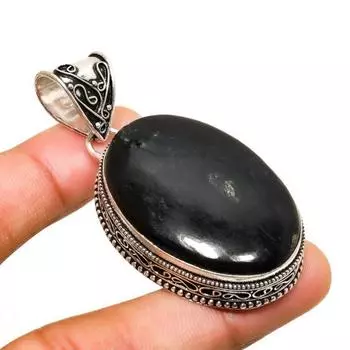 Ювелирный кулон с серебряным блеском и обсидианом 925 пробы, посеребренный, 2,27 дюйма 2.27 серебряный