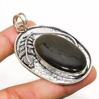 Ювелирный кулон с серебряным блеском обсидиана 925 пробы, посеребренный, 2,34 дюйма 2.34 серебряный